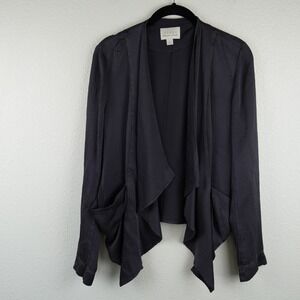 Hinge Womens Charcoal Gray 100% Silk Drape Front Cardigan Jacket Size S